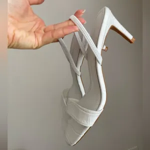 Zara Animal White Leather High Heeled Elastic Slingback Sandal size 38 / 7.5