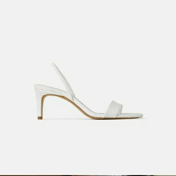 Zara Animal White Leather High Heeled Elastic Slingback Sandal size 38 / 7.5