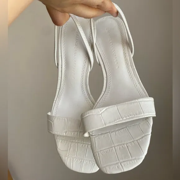 Zara Animal White Leather High Heeled Elastic Slingback Sandal size 38 / 7.5