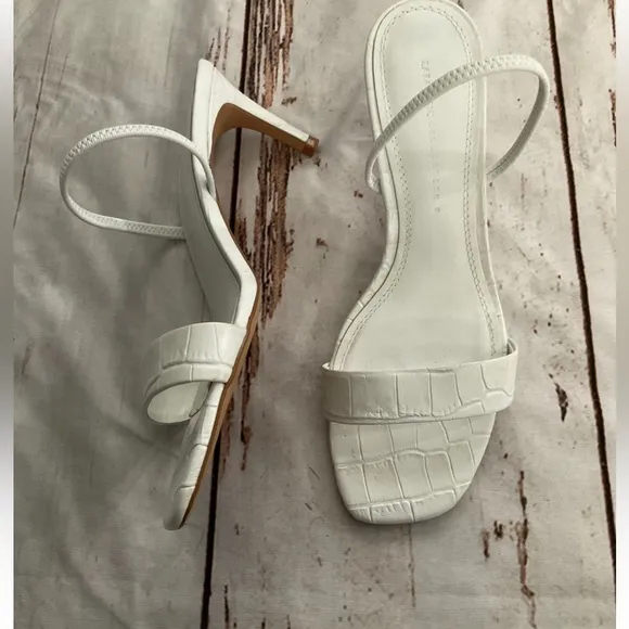 Zara Animal White Leather High Heeled Elastic Slingback Sandal size 38 / 7.5