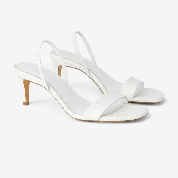 Zara Animal White Leather High Heeled Elastic Slingback Sandal size 38 / 7.5