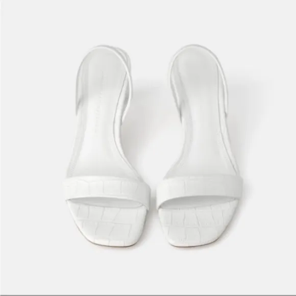 Zara Animal White Leather High Heeled Elastic Slingback Sandal size 38 / 7.5