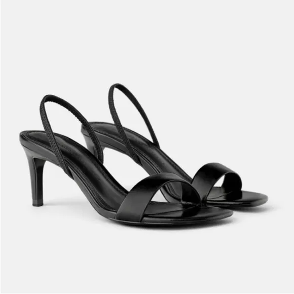 Zara Animal White Leather High Heeled Elastic Slingback Sandal size 38 / 7.5