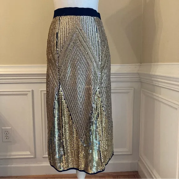 ZARA Art Deco Silver and Gold Sequin Pencil Skirt NWT