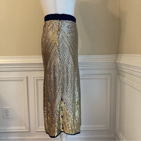 ZARA Art Deco Silver and Gold Sequin Pencil Skirt NWT