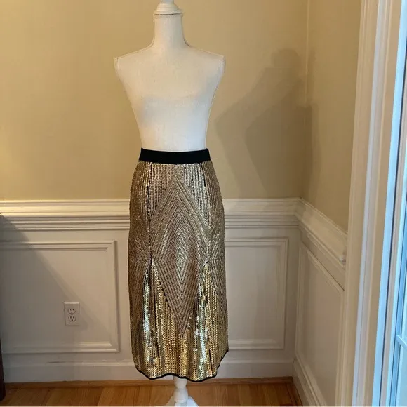 ZARA Art Deco Silver and Gold Sequin Pencil Skirt NWT