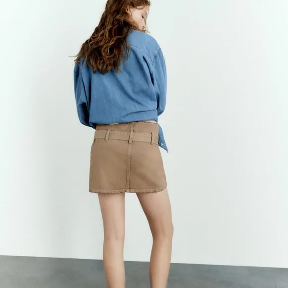 Zara DENIM TRF MINI SKIRT/ zara jean beige skirt