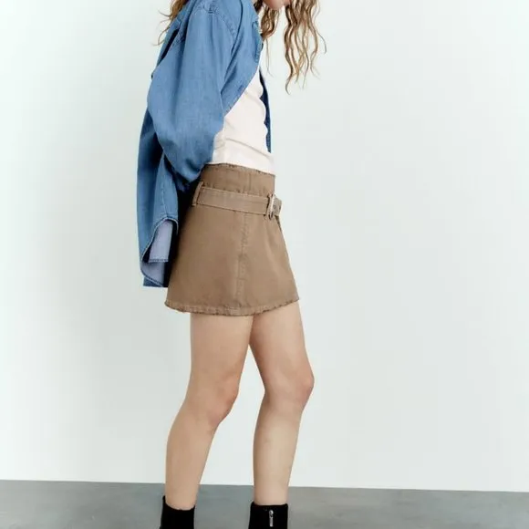 Zara DENIM TRF MINI SKIRT/ zara jean beige skirt
