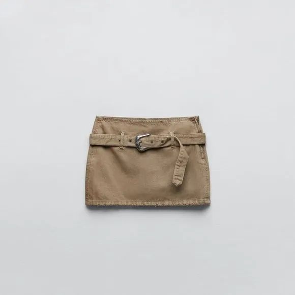 Zara DENIM TRF MINI SKIRT/ zara jean beige skirt