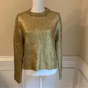 ZARA Gold Metallic Foil Polyamide Cable Knit Sweater