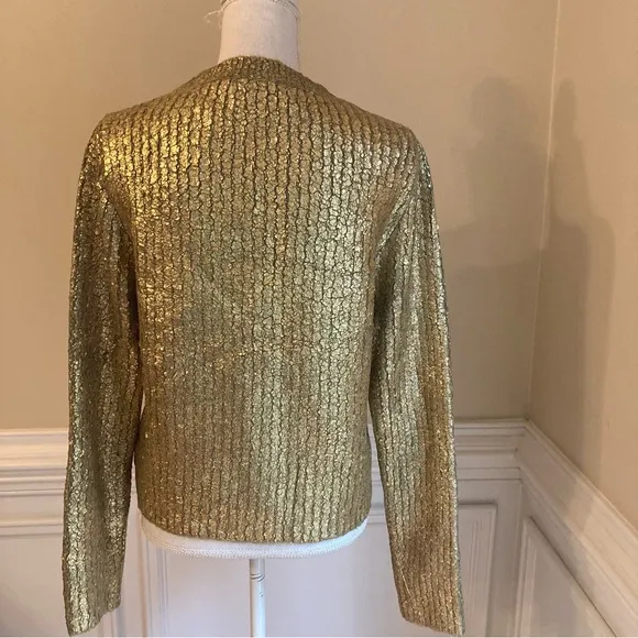 ZARA Gold Metallic Foil Polyamide Cable Knit Sweater