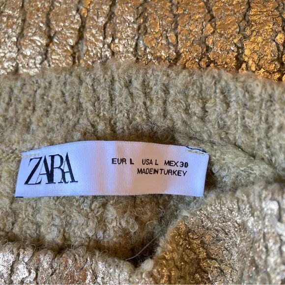 ZARA Gold Metallic Foil Polyamide Cable Knit Sweater