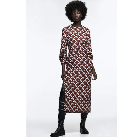 Zara Printed Midi Dress Sz S, L NWT