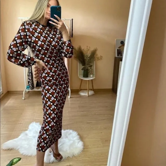 Zara Printed Midi Dress Sz S, L NWT