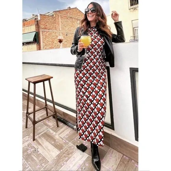 Zara Printed Midi Dress Sz S, L NWT