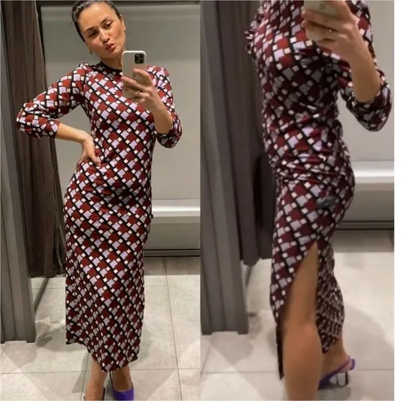 Zara Printed Midi Dress Sz S, L NWT