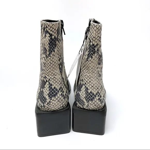 Zara Snakeskin Print Leather Square Toe Boots