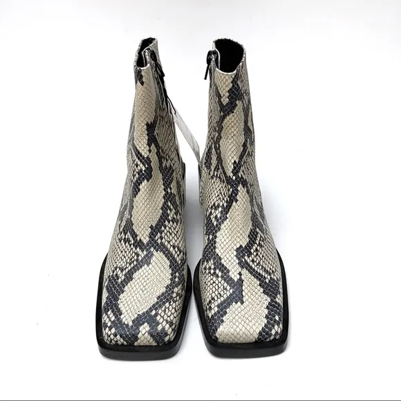 Zara Snakeskin Print Leather Square Toe Boots