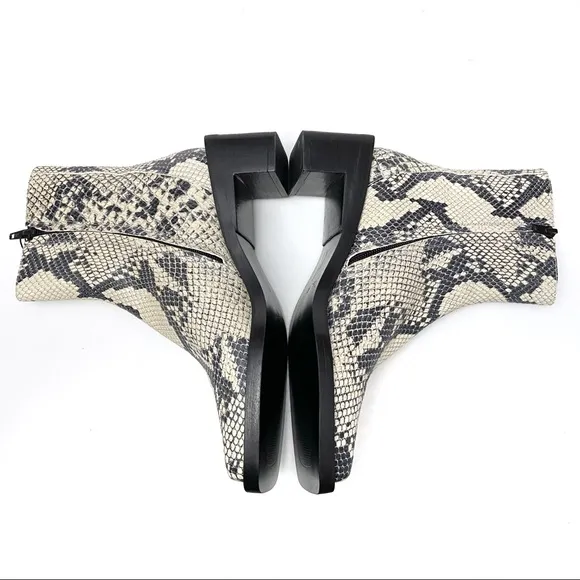Zara Snakeskin Print Leather Square Toe Boots