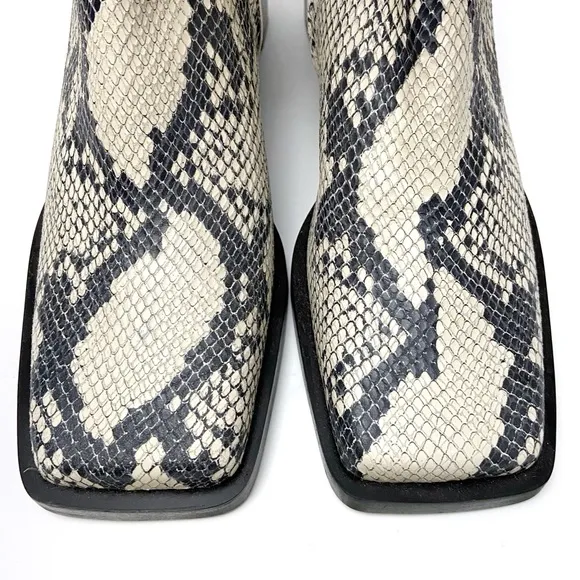 Zara Snakeskin Print Leather Square Toe Boots
