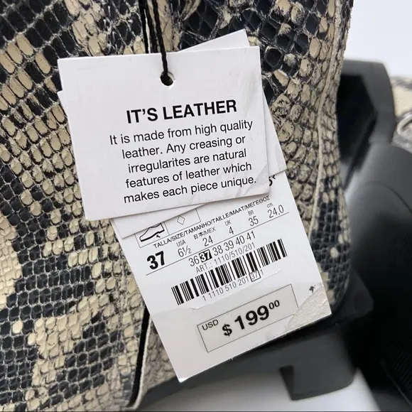 Zara Snakeskin Print Leather Square Toe Boots