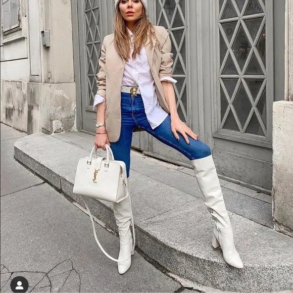 ZARA SQUARE TOE HIGH HEELED GENUINE LEATHER BOOTS