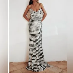 ZARA White Black Polka Dot Satin Open Back Ruffle Maxi Slip Cami Dress NWT