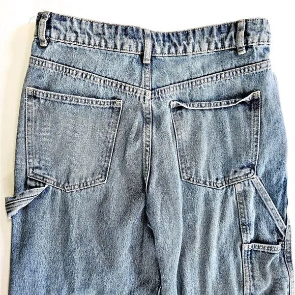 Zara Carpenter Y2K Super High Rise Baggy Wide Leg Rigid Denim Utility Jeans 6