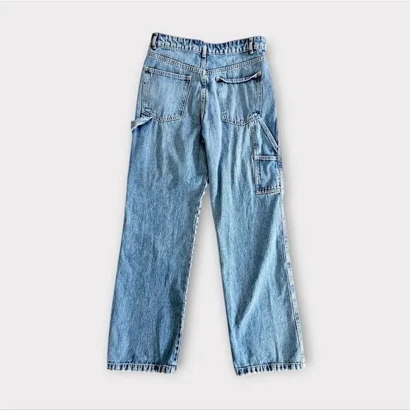 Zara Carpenter Y2K Super High Rise Baggy Wide Leg Rigid Denim Utility Jeans 6